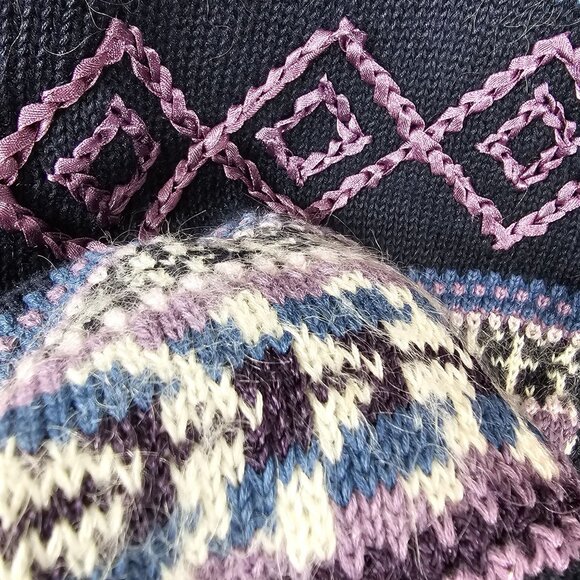 Womens M Cardigan Sweater Hand Embroidered Ramie Knit Nordic Grannycore Warm - Picture 14 of 15